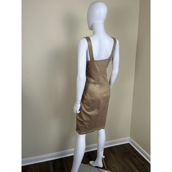 Diane Von Furstenberg Women's Size 8 Gold Matallic Tan Wool Sheath Dress Party - Picture 8 of 14